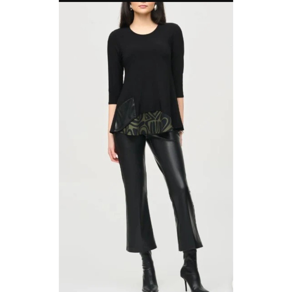 Joseph Ribkoff Tunic Top Womens 10 Black Excellent Layered Abstract Faux Leather